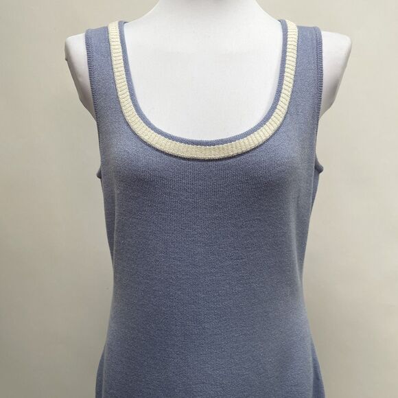 St. John Collection Sweater Dress Size 8 Light Blue White Sleeveless Wool Blend - Picture 2 of 10